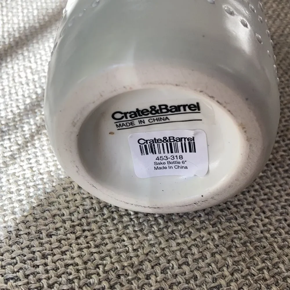 Crate and Barrel silver white ceramic sake bottle vase